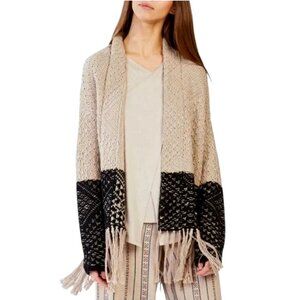 BCBGMAXAZRIA Eliana Knit Jacquard Fringe Cardigan Oversized Colorblock REVOLVE